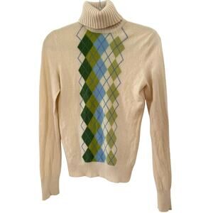Vintage Express 100% Cashmere Turtleneck *Large Argyle Ivory Y2K Preppy Academia